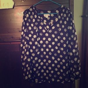Coldwater Creek navy polka dot blouse
